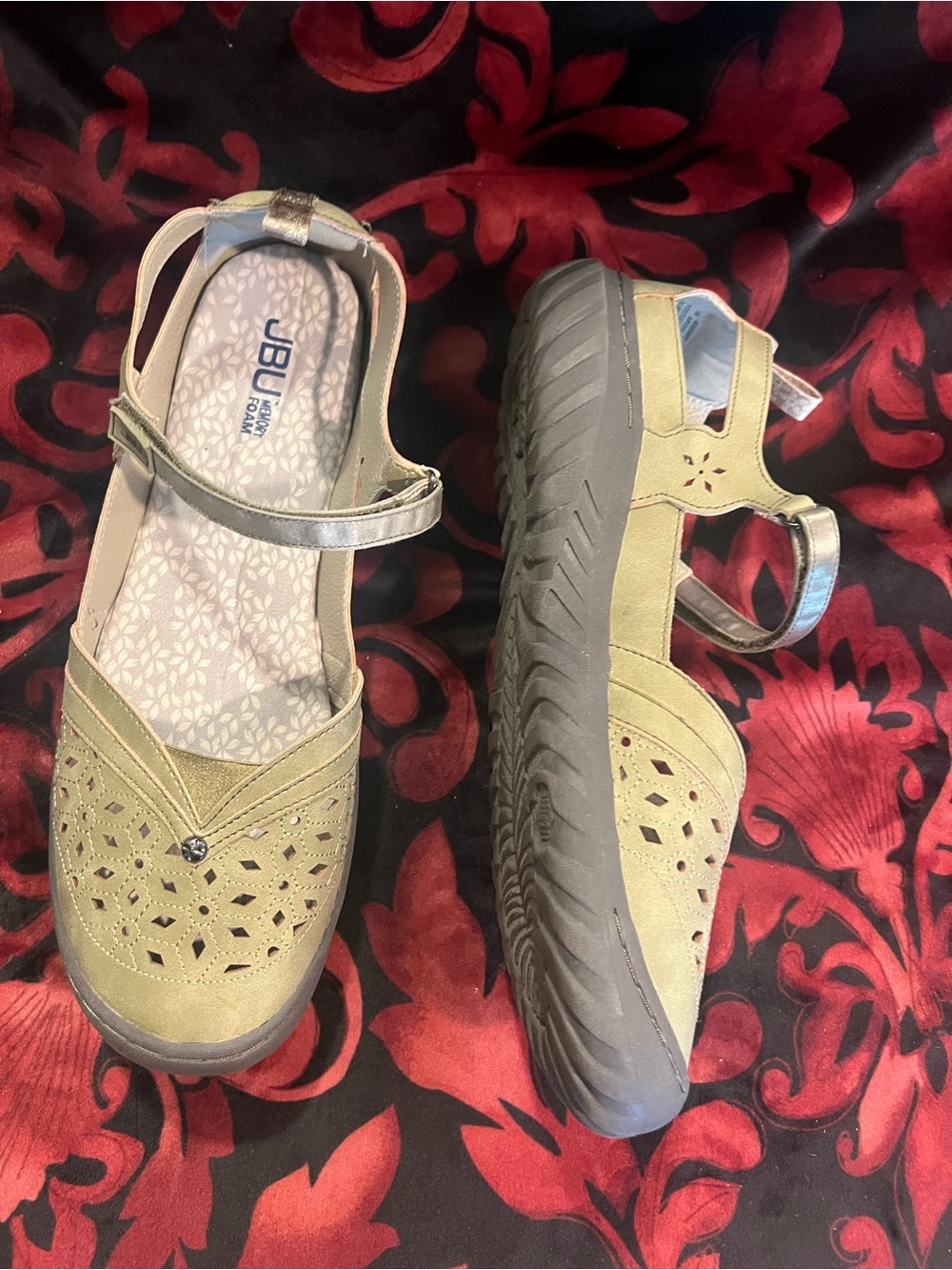 JBU Olive Green Mary Jane Flats with Cutout Detail